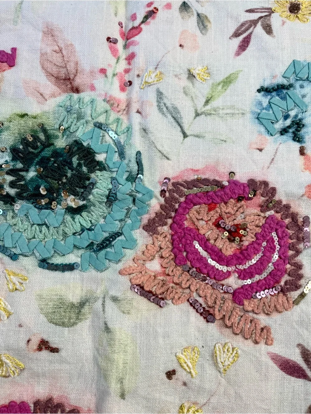 Elie Tahari Floral Appliqué Accent Pillow Cover in Teal, Pink & Cream